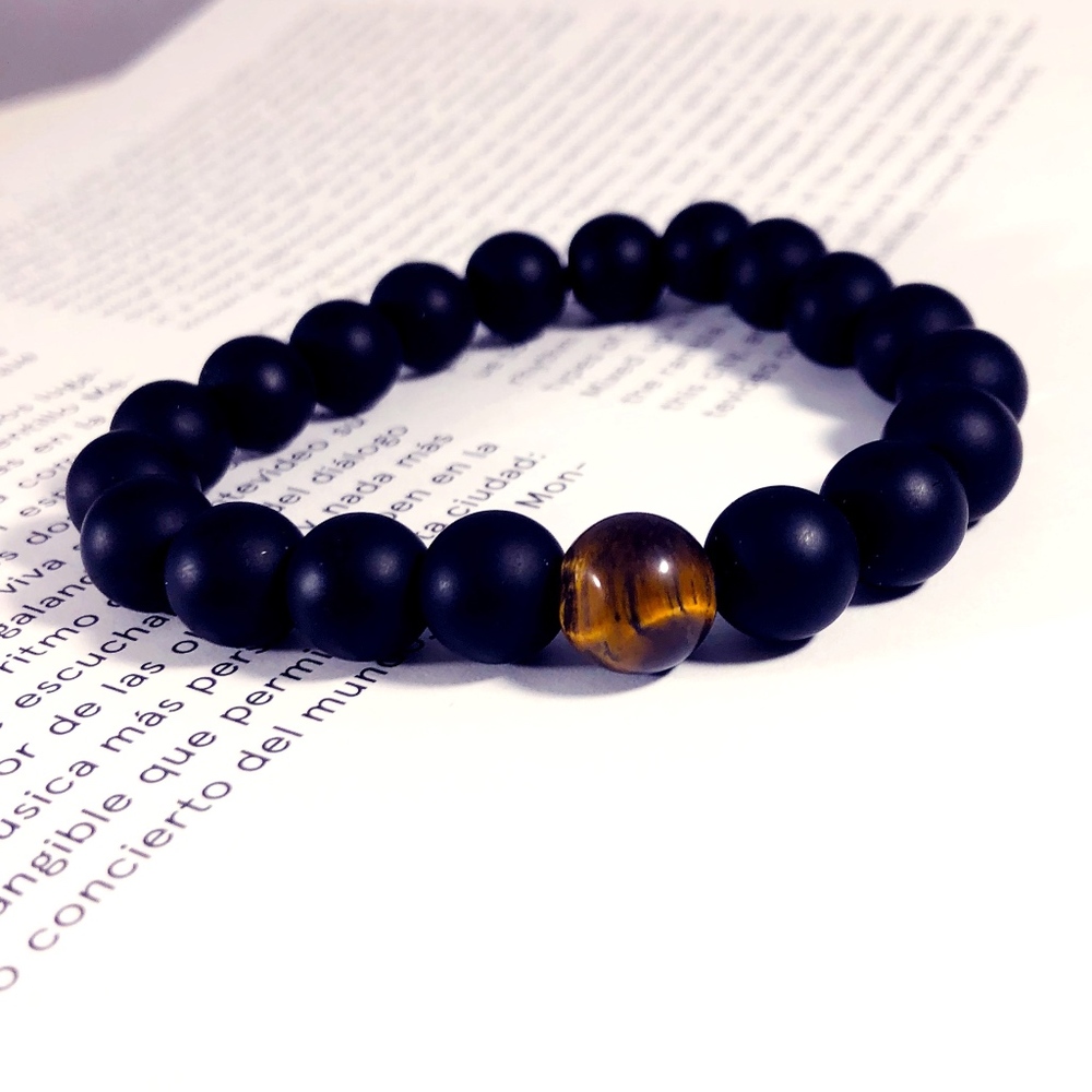 Black Meditation Yoga Bracelet Boho Unisex Lava